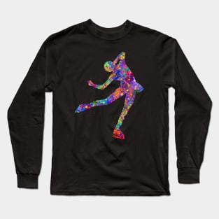 Ice skater watercolor art Long Sleeve T-Shirt